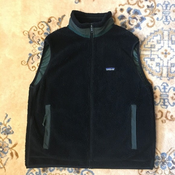 Patagonia Other - Vintage 90's Patagonia Deep Pile Vest Mens XL Black Full Zip Fleece Made USA PEF